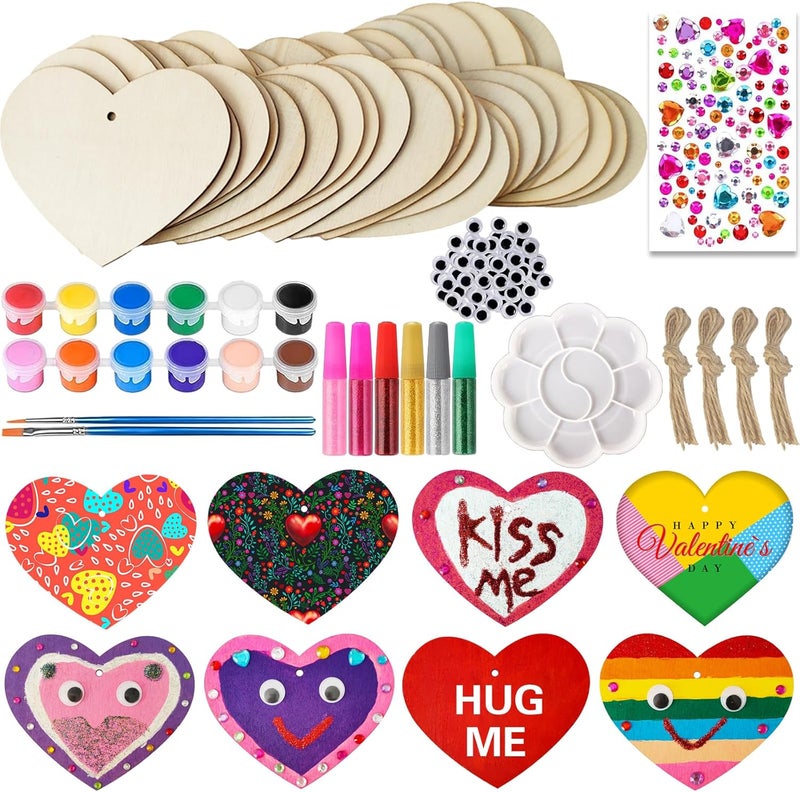 Collabell Valentine's Day Wood Heart Craft Kit, 36 Pcs Blank Unfinished Wooden Hearts Ornaments for Crafts, DIY Painting Activity for Adults, Family, Couples to Make Personalized Gifts and Home Decor - Image 1